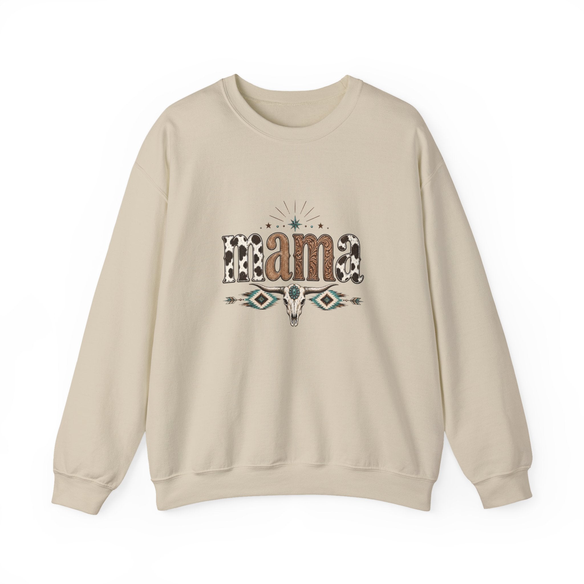 Mama Southwestern Skull sweatshirt | Cowhide Lettering, Turquoise Accents