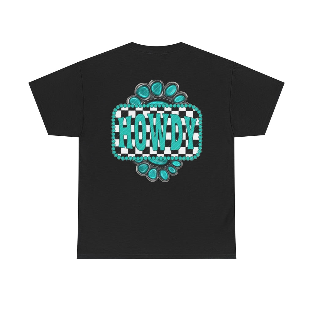 Howdy Checkerboard T-Shirt | Southwestern Turquoise Graphic