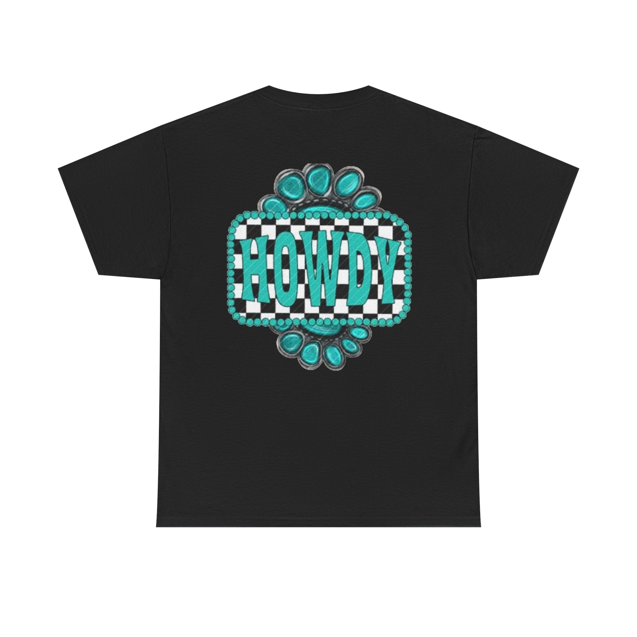 Howdy Checkerboard T-Shirt | Southwestern Turquoise Graphic