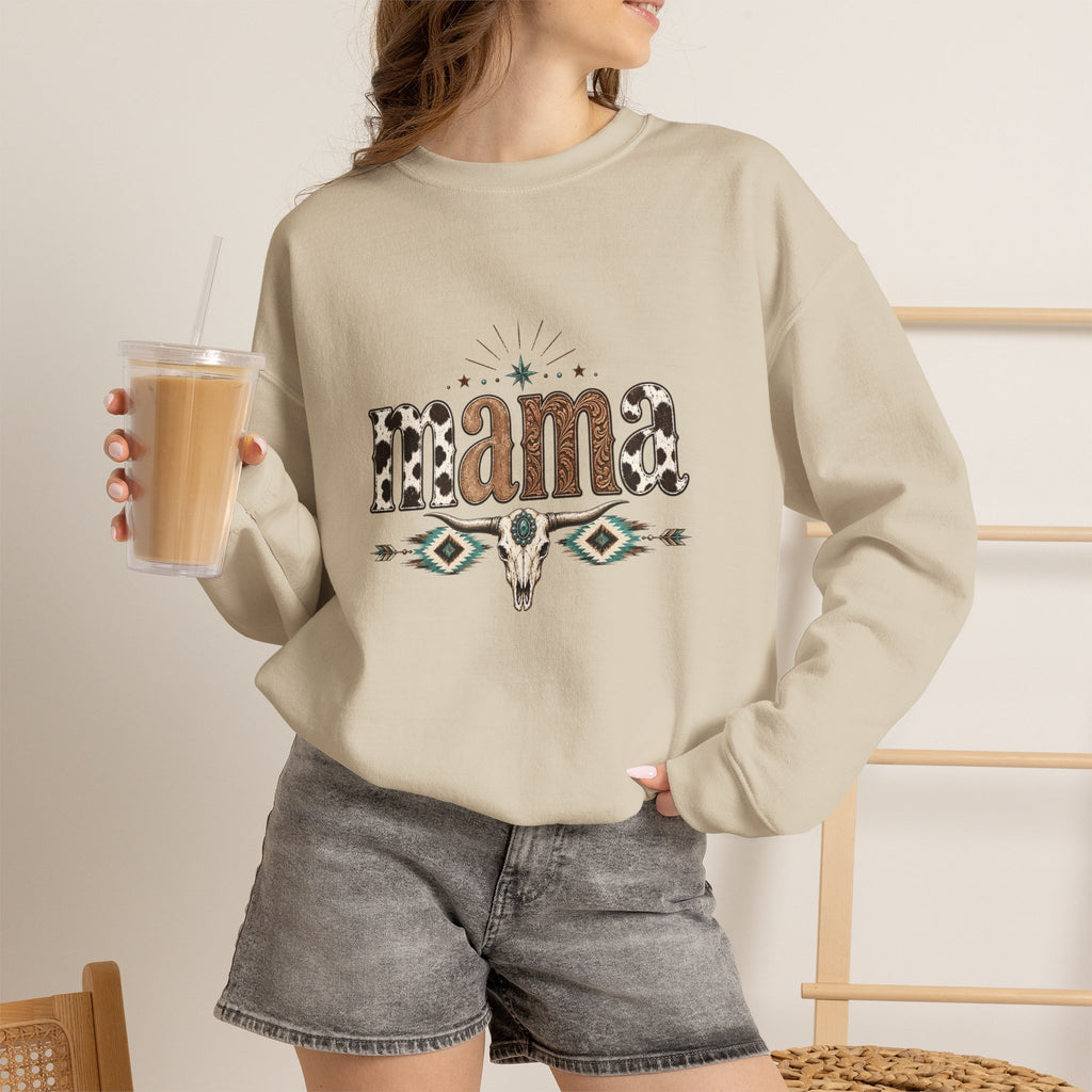 Mama Southwestern Skull sweatshirt | Cowhide Lettering, Turquoise Accents