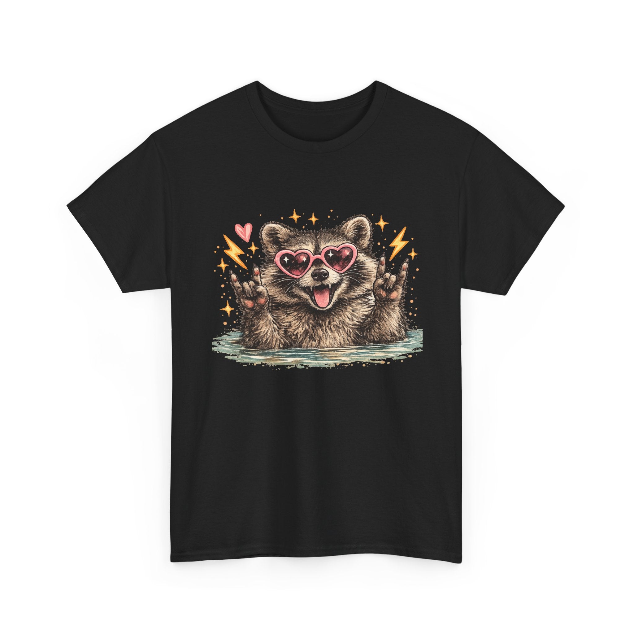 Raccoon Heart Sunglasses Tee — Cute Retro Animal Graphic T-Shirt