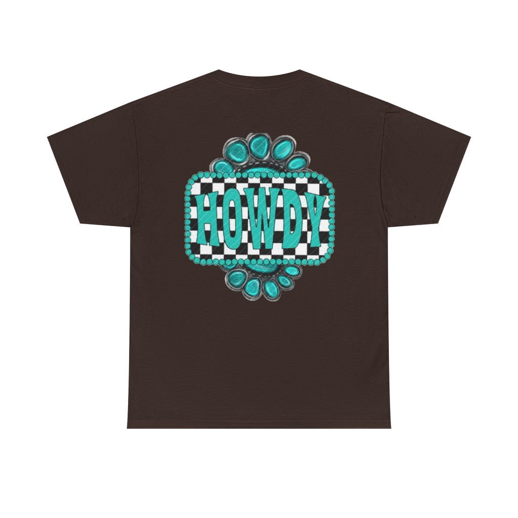 Howdy Checkerboard T-Shirt | Southwestern Turquoise Graphic
