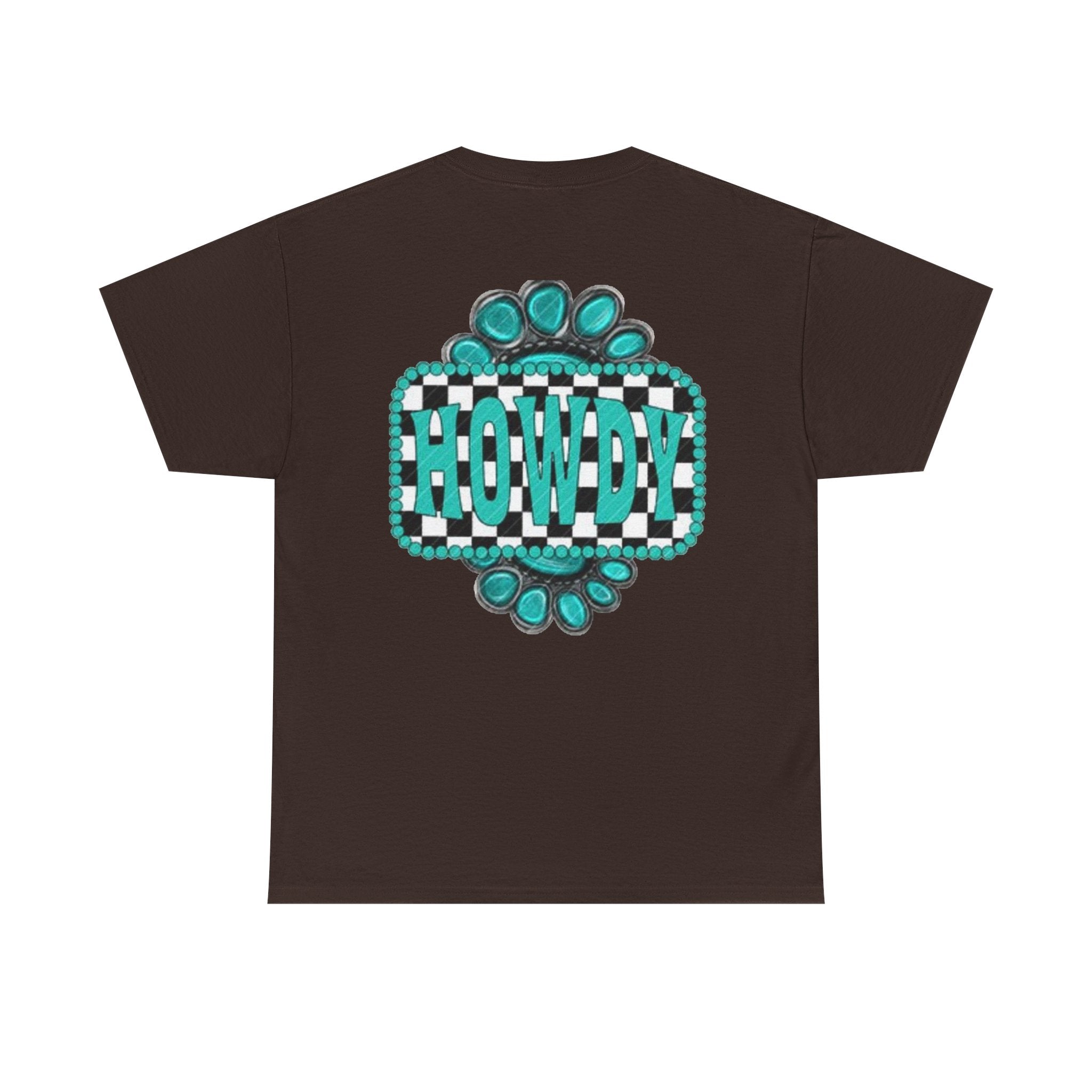 Howdy Checkerboard T-Shirt | Southwestern Turquoise Graphic