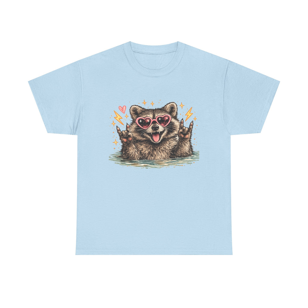 Raccoon Heart Sunglasses Tee — Cute Retro Animal Graphic T-Shirt