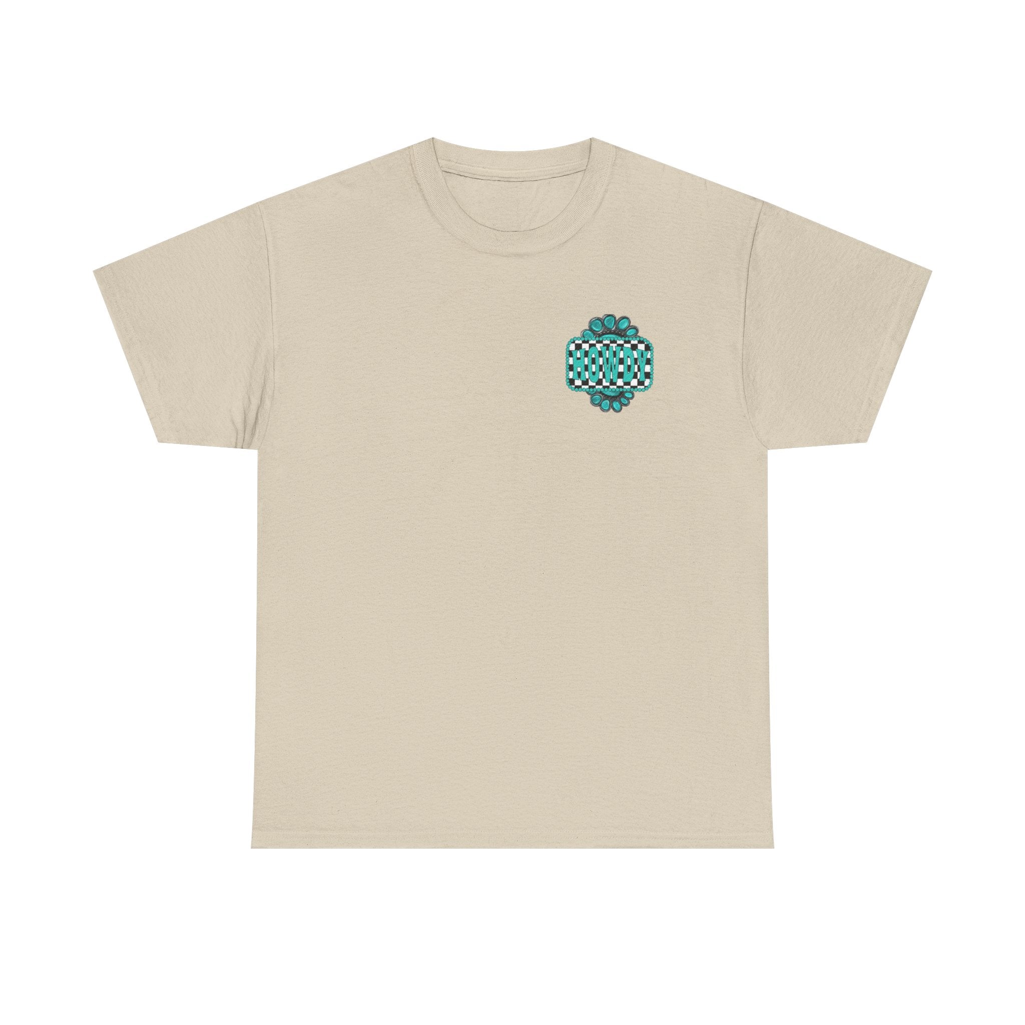 Howdy Checkerboard T-Shirt | Southwestern Turquoise Graphic