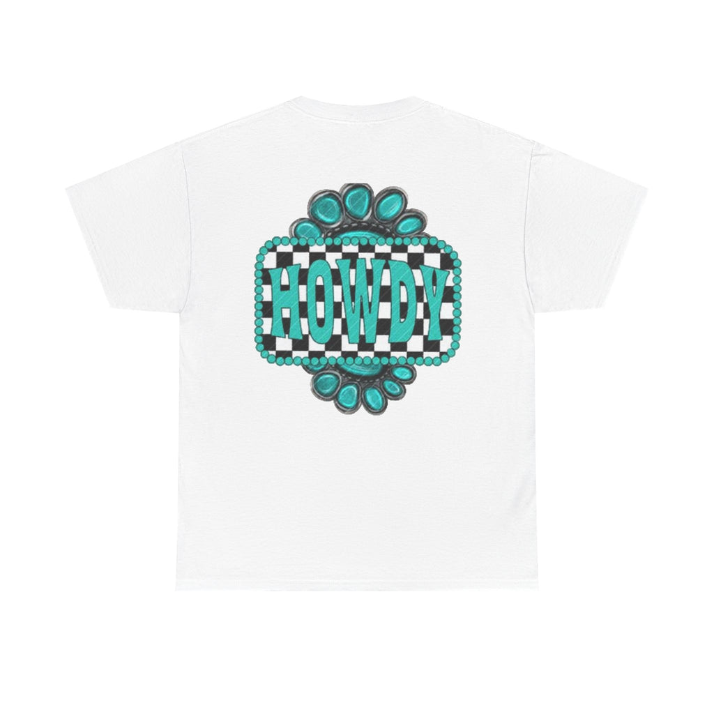 Howdy Checkerboard T-Shirt | Southwestern Turquoise Graphic
