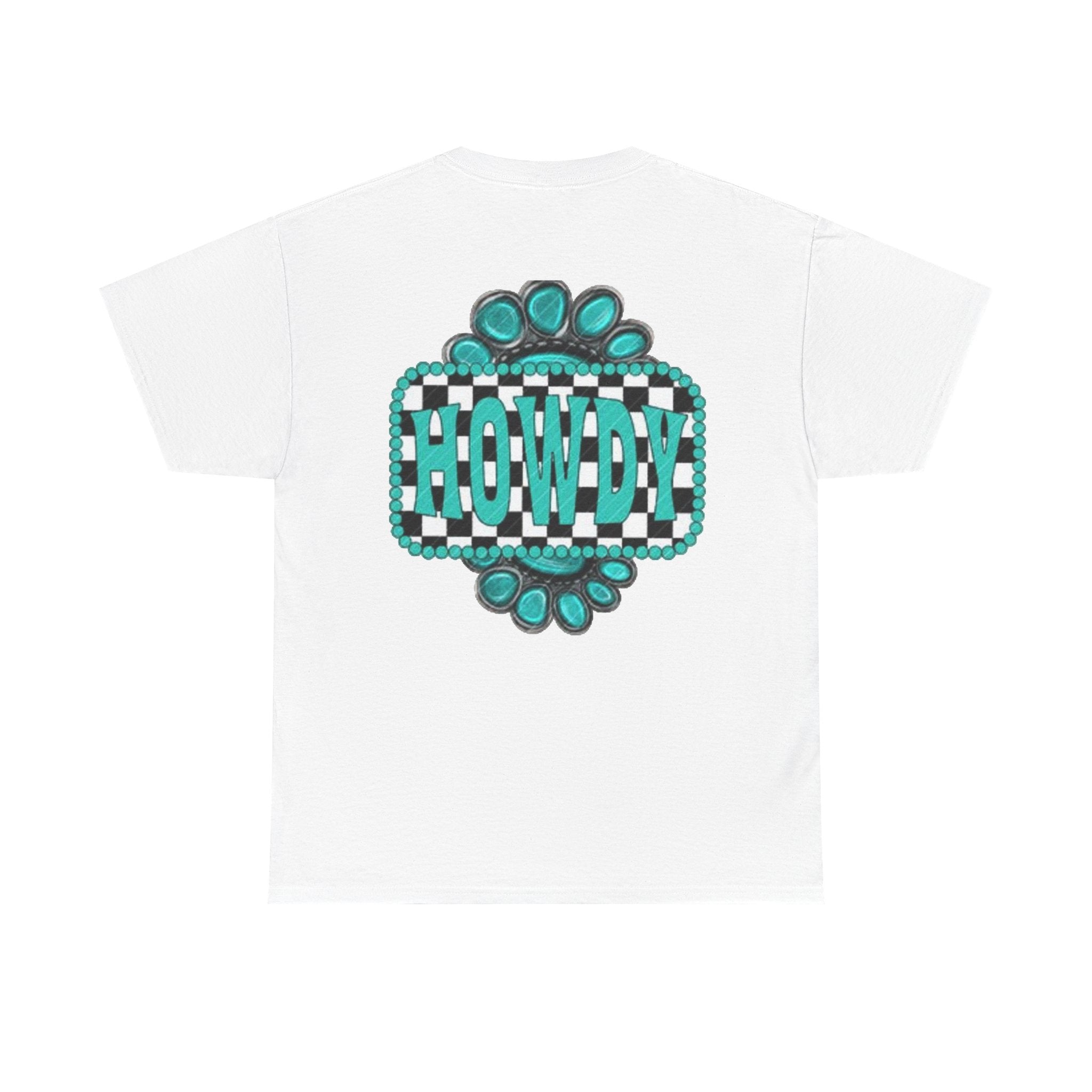 Howdy Checkerboard T-Shirt | Southwestern Turquoise Graphic