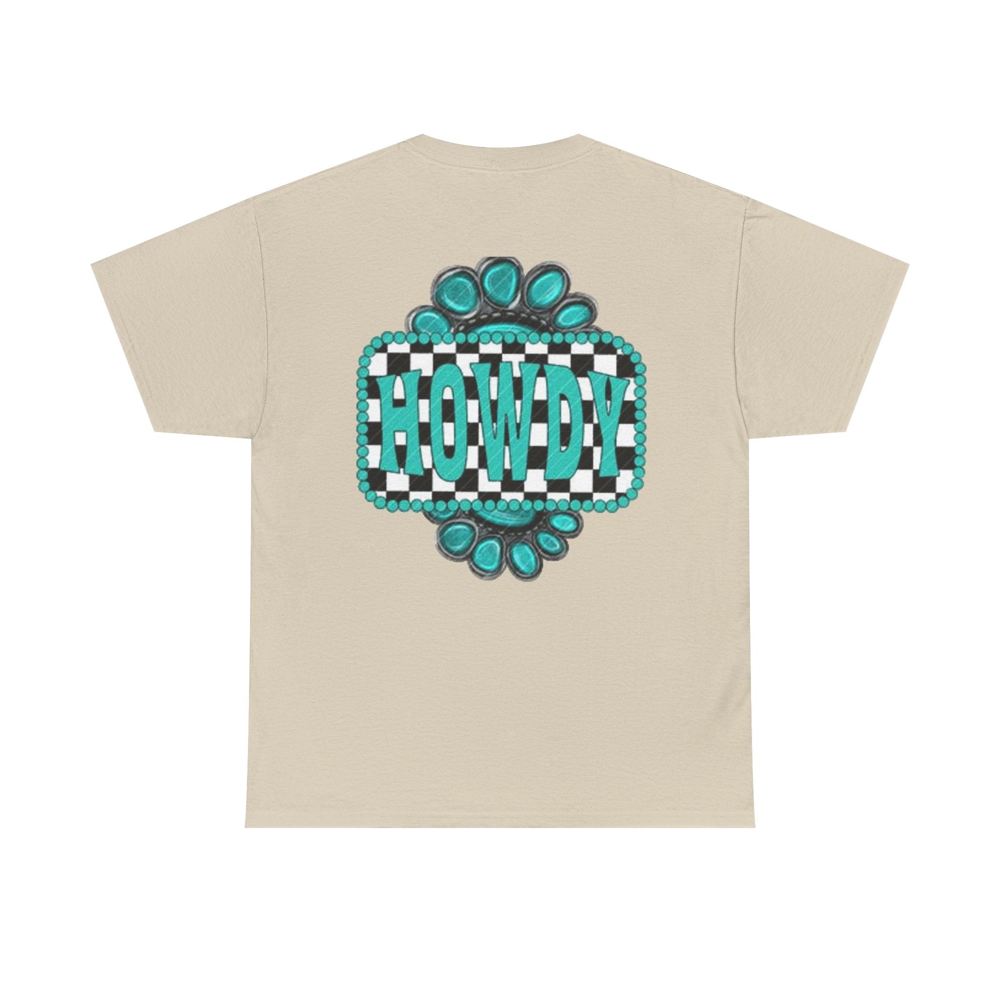 Howdy Checkerboard T-Shirt | Southwestern Turquoise Graphic