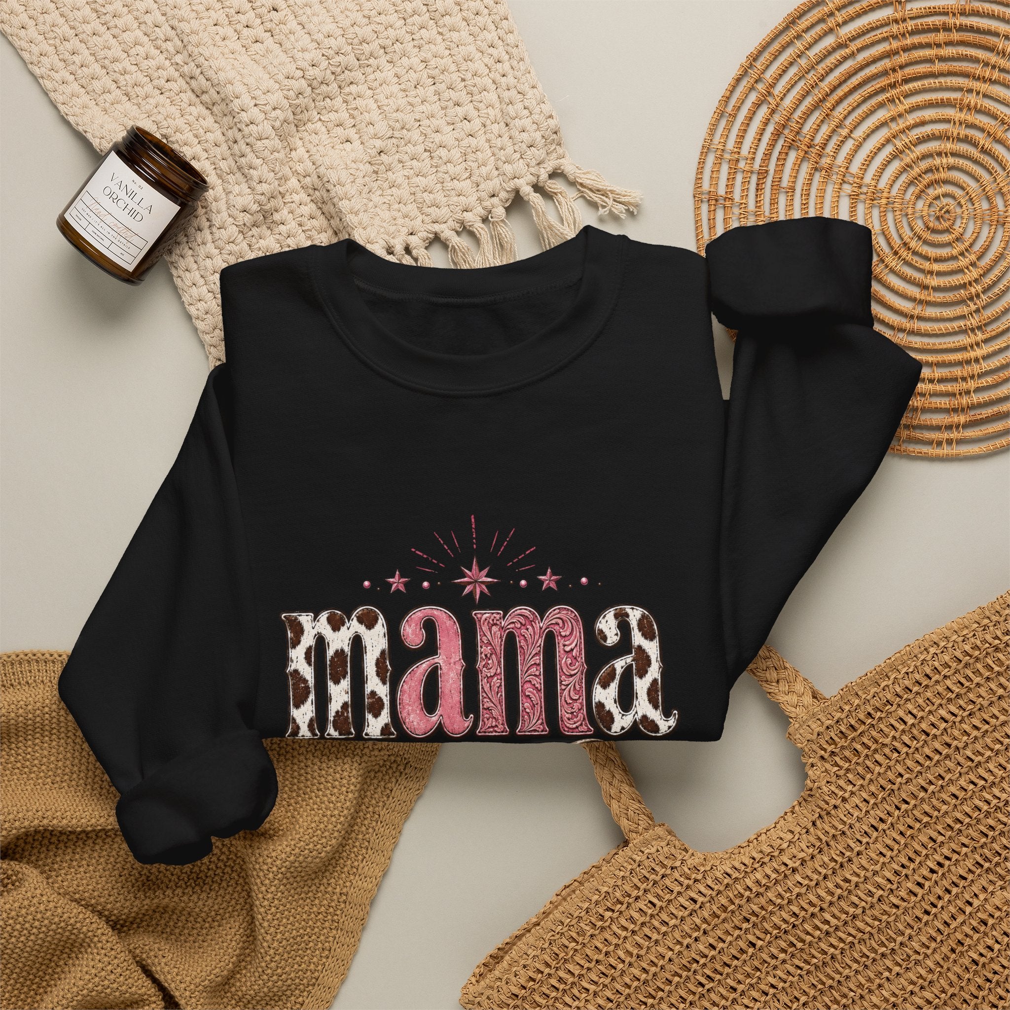 Mama southwestern skull sweatshirt | Boho cowhide lettering crewneck