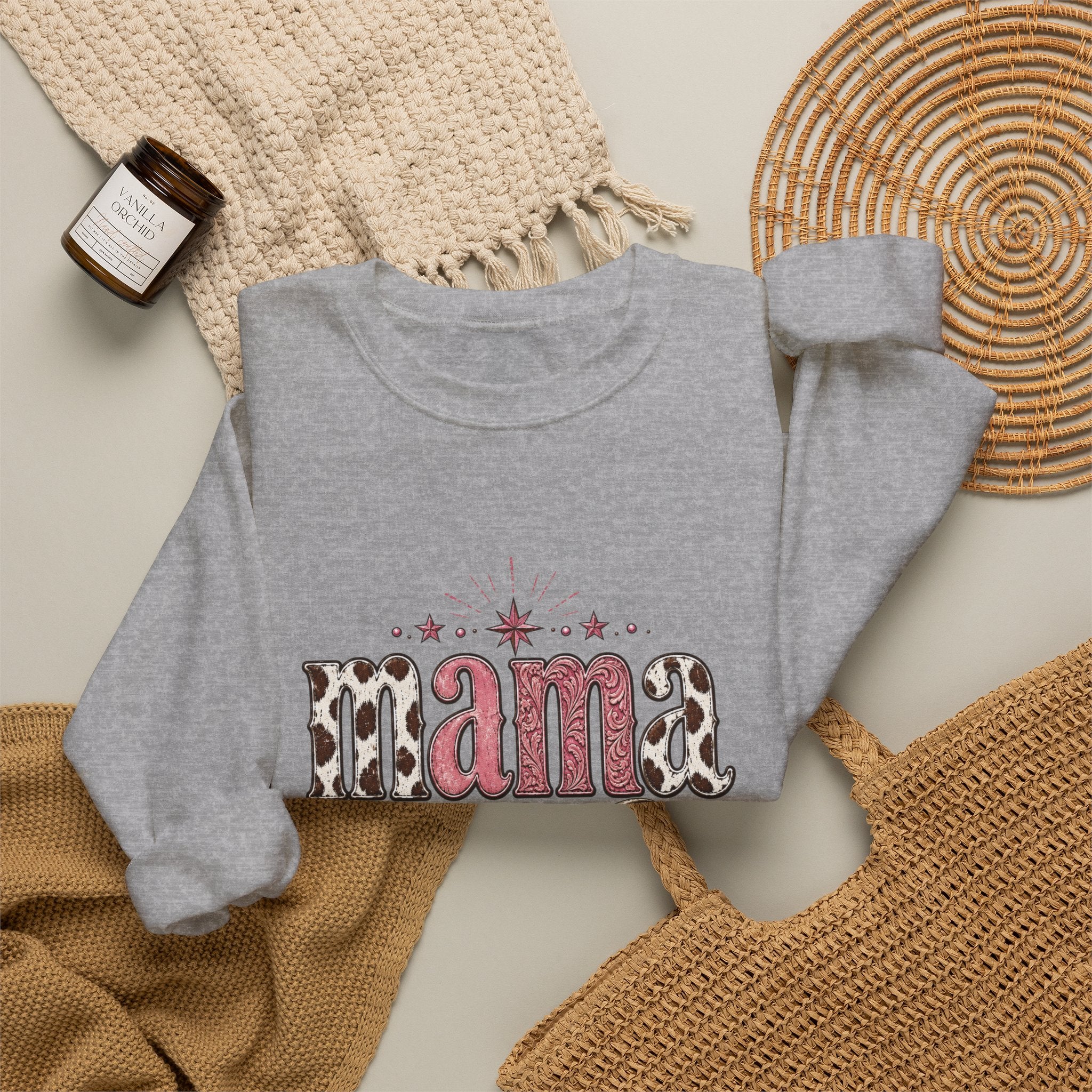 Mama southwestern skull sweatshirt | Boho cowhide lettering crewneck