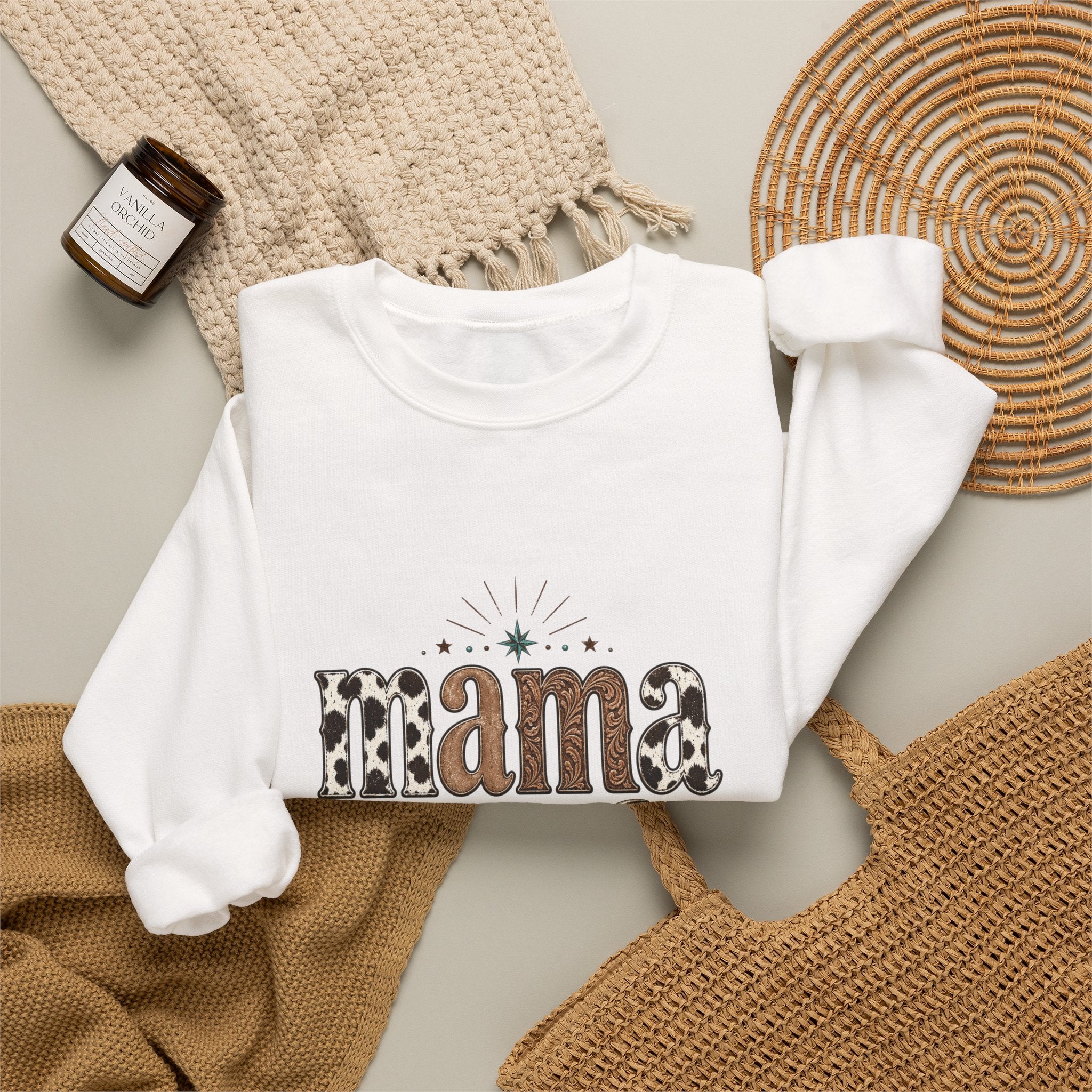 Mama Southwestern Skull sweatshirt | Cowhide Lettering, Turquoise Accents
