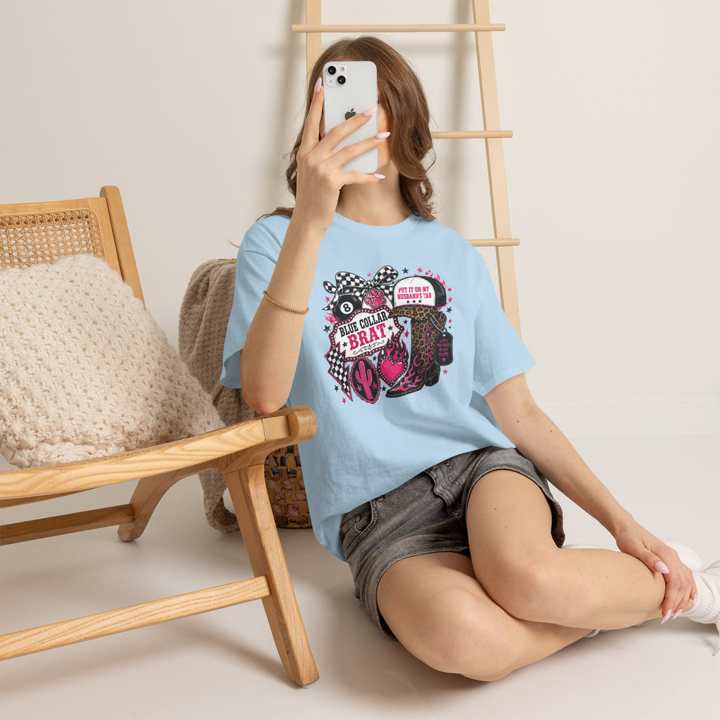Blue Collar Brat Tee | Cowgirl Boots, Bandana, Leopard Print, Heart Graphic