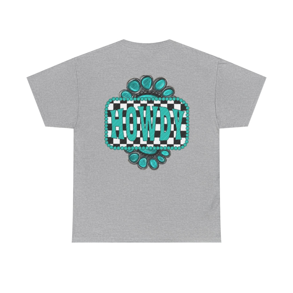 Howdy Checkerboard T-Shirt | Southwestern Turquoise Graphic
