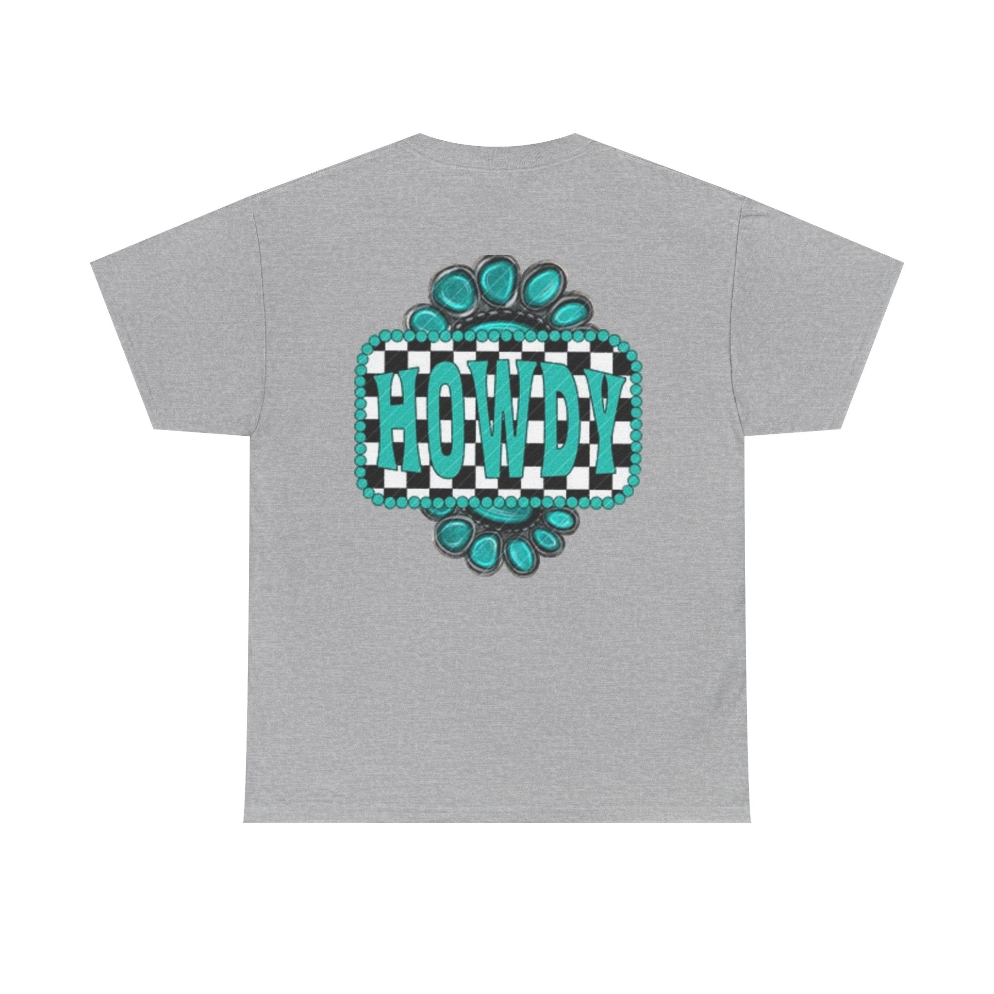 Howdy Checkerboard T-Shirt | Southwestern Turquoise Graphic