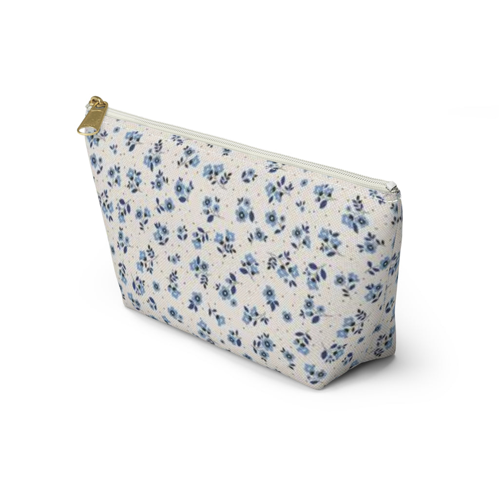 Blue Floral Pattern Accessory Pouch