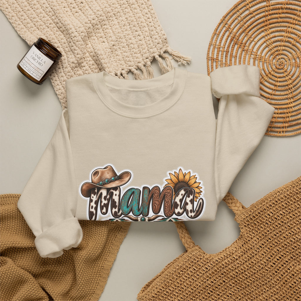 Mama Western script with cowboy hat and sunflower Sweatshirt | Southwestern ranch style