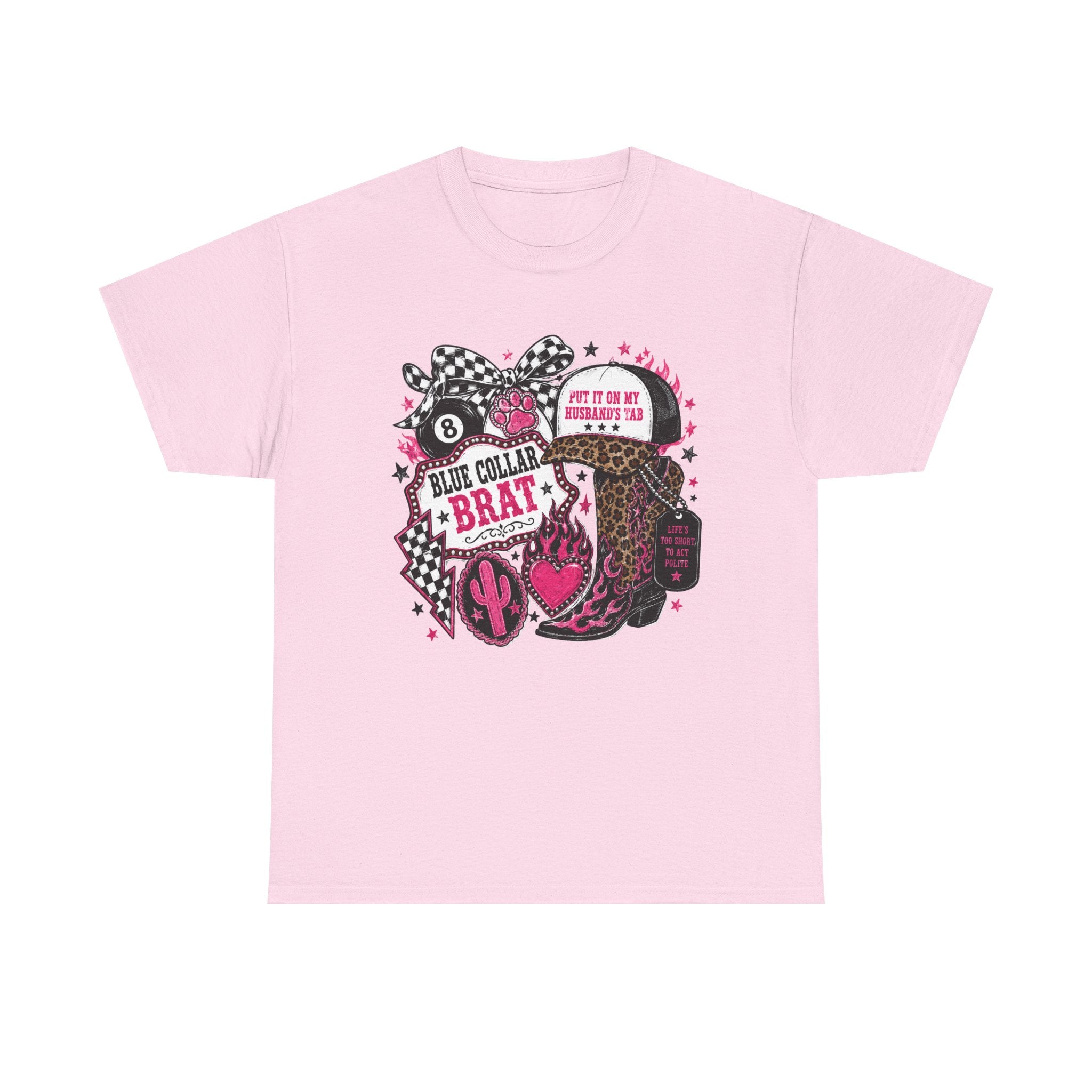 Blue Collar Brat Tee | Cowgirl Boots, Bandana, Leopard Print, Heart Graphic
