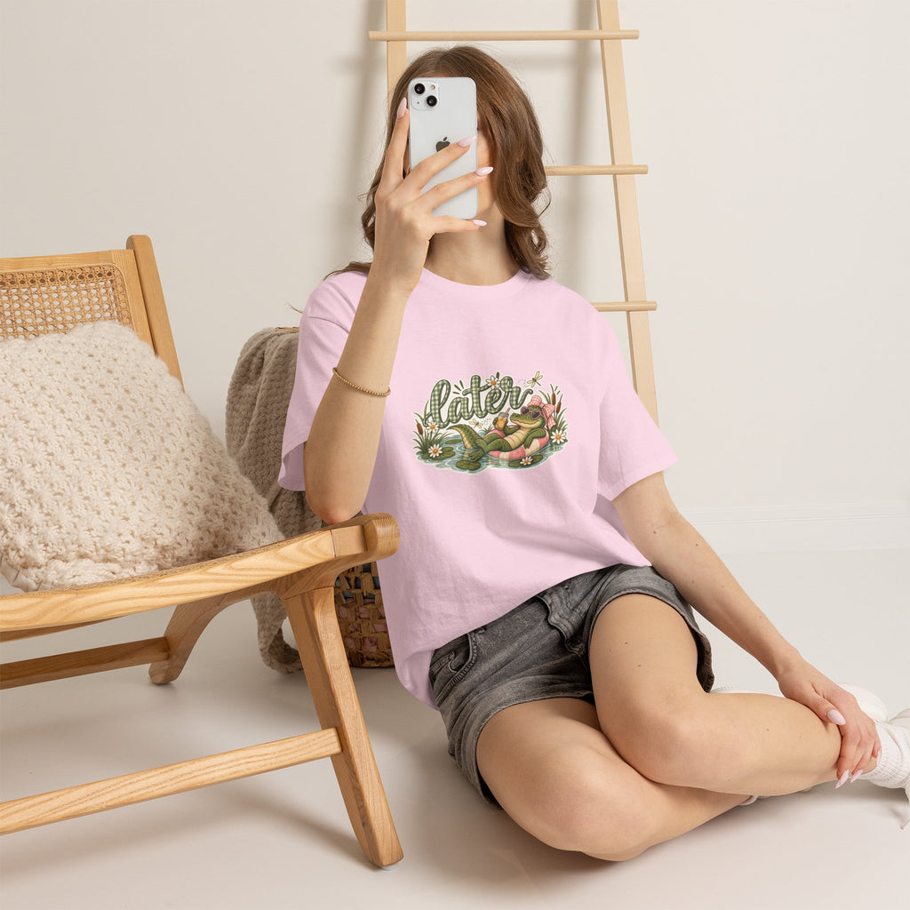 Later Gator Graphic Tee | Relaxing Alligator Illustration, Floral Nature Design