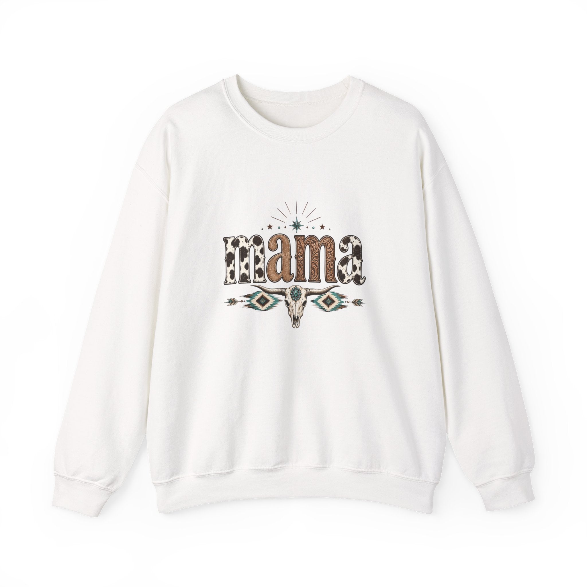 Mama Southwestern Skull sweatshirt | Cowhide Lettering, Turquoise Accents