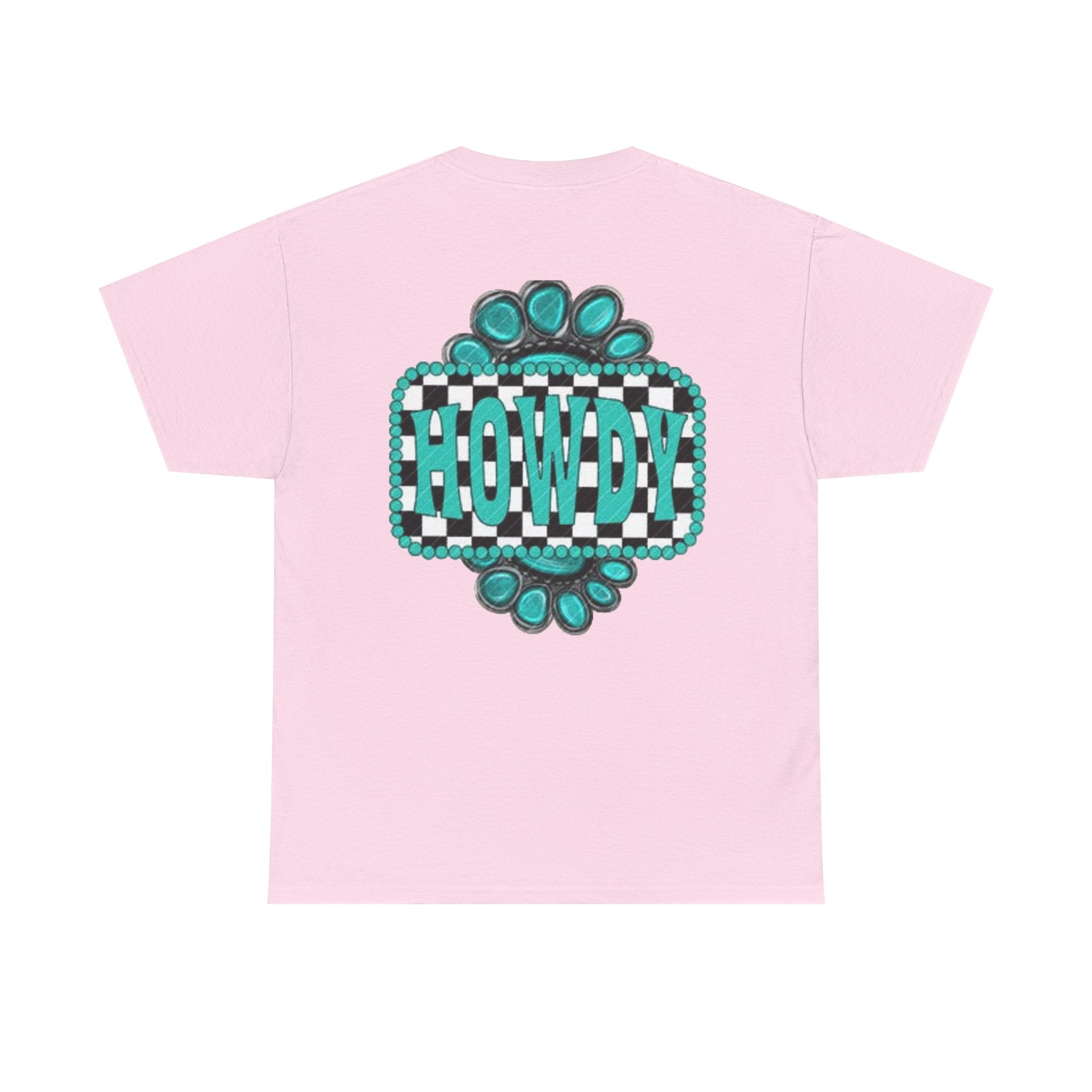 Howdy Checkerboard T-Shirt | Southwestern Turquoise Graphic