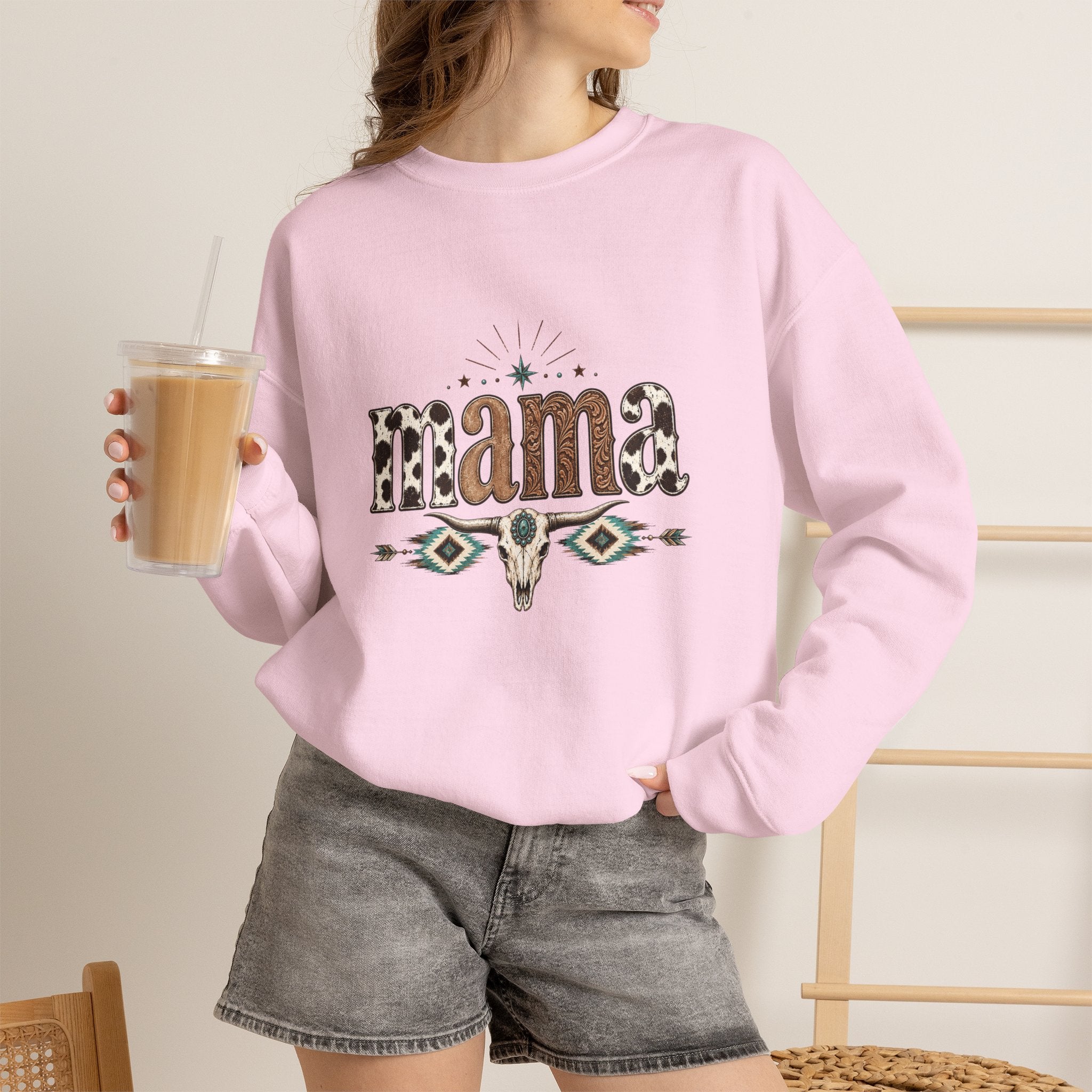 Mama Southwestern Skull sweatshirt | Cowhide Lettering, Turquoise Accents