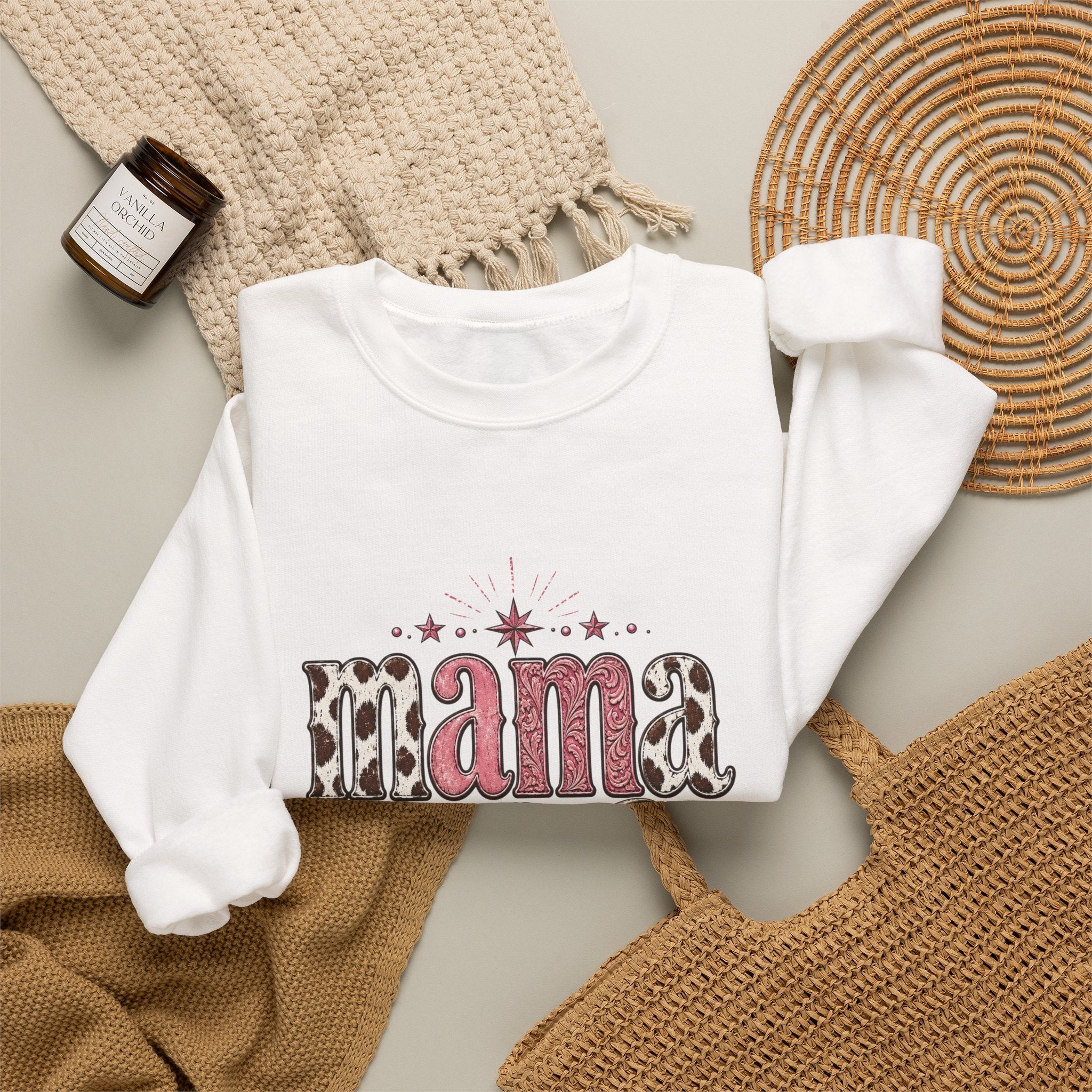 Mama southwestern skull sweatshirt | Boho cowhide lettering crewneck