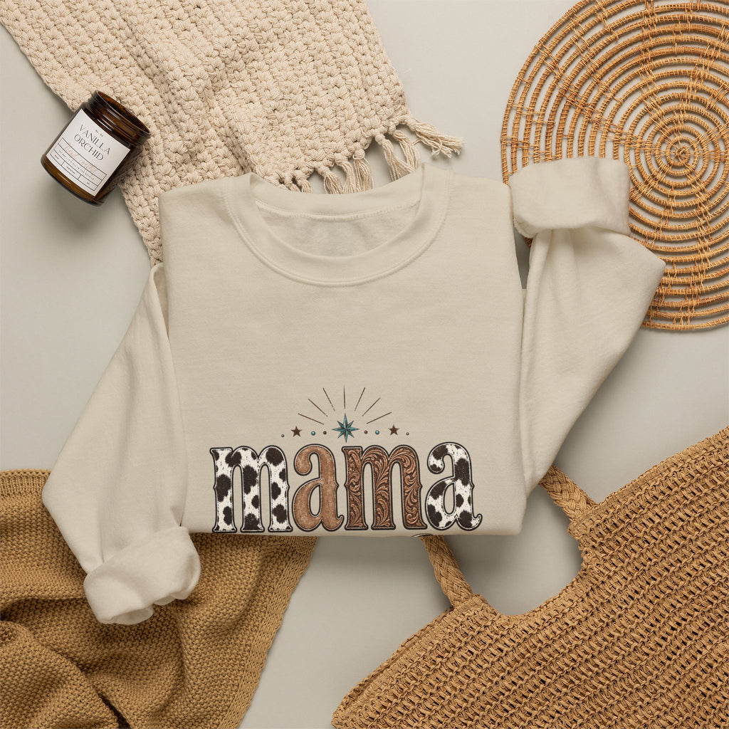 Mama Southwestern Skull sweatshirt | Cowhide Lettering, Turquoise Accents