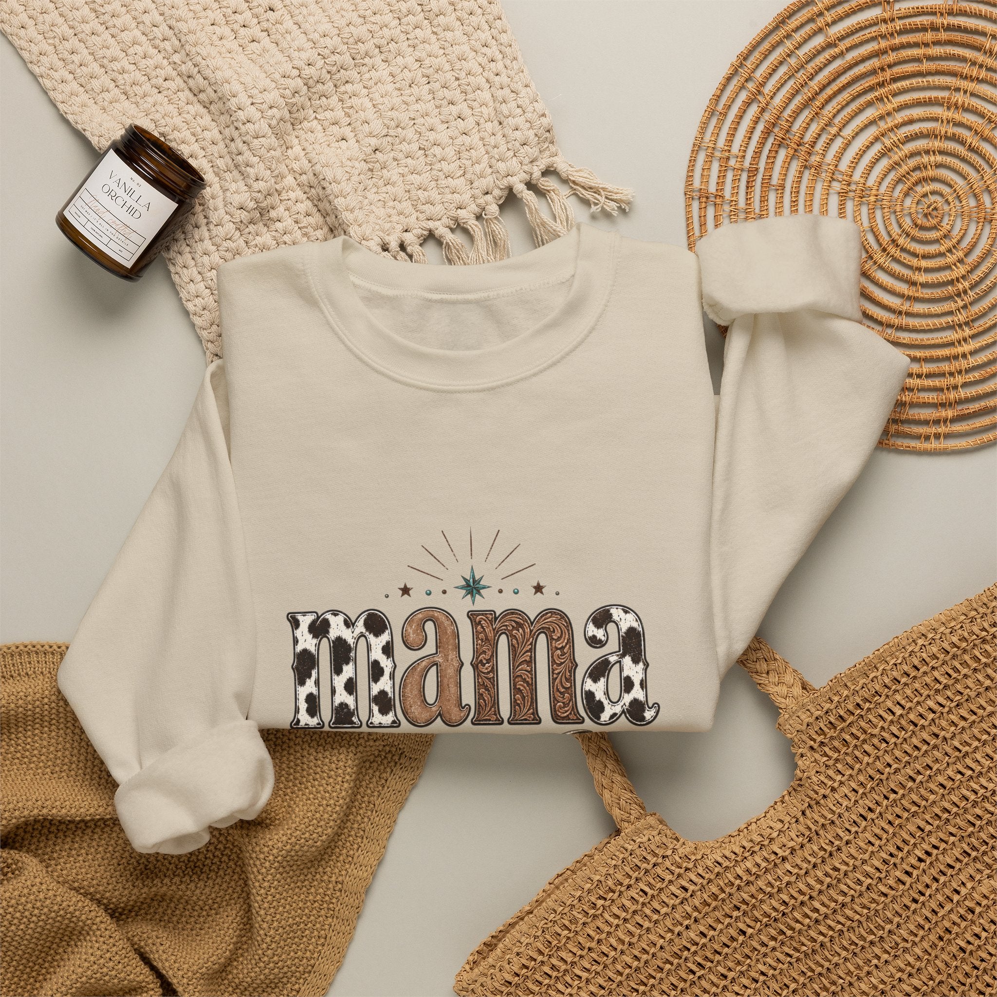 Mama Southwestern Skull sweatshirt | Cowhide Lettering, Turquoise Accents