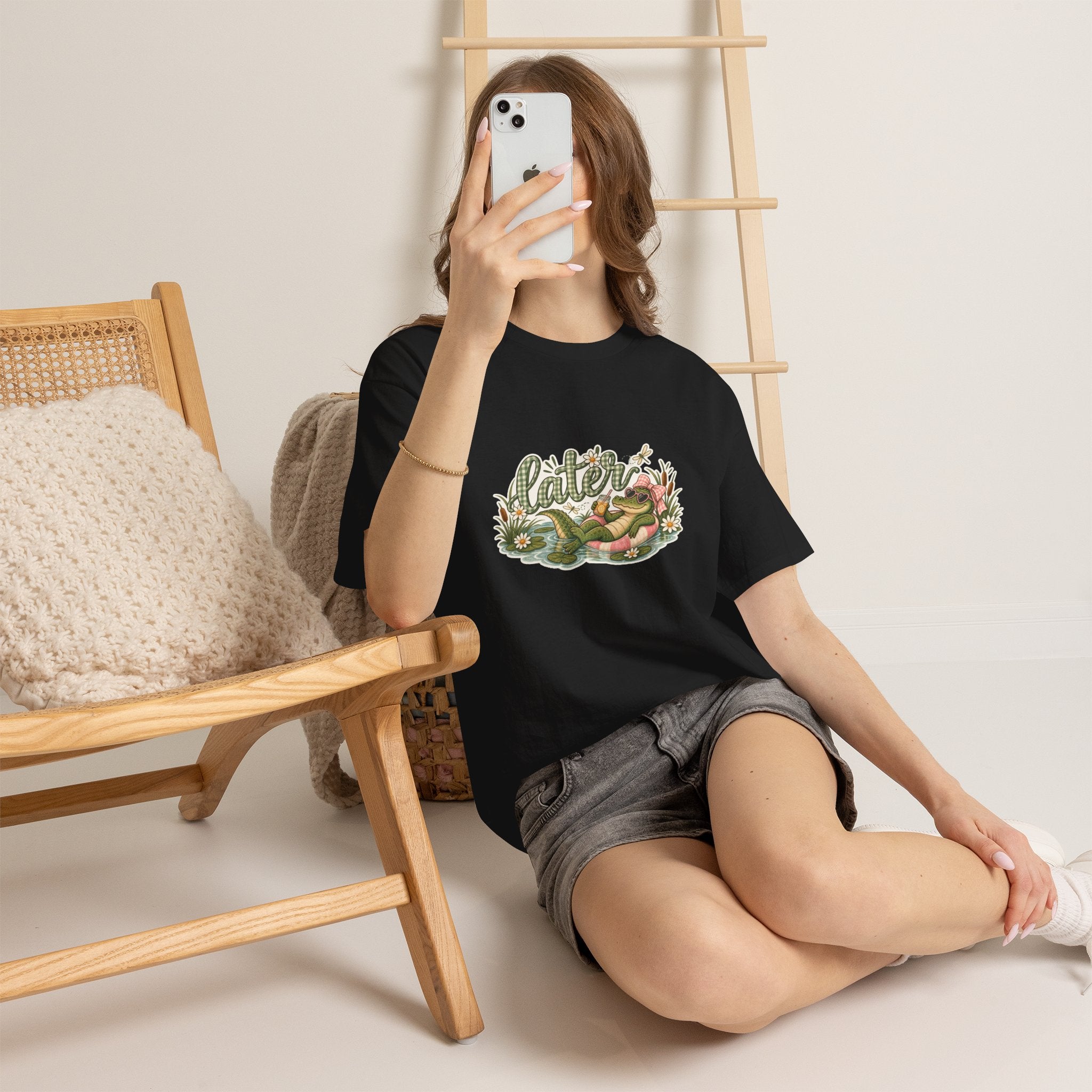 Later Gator Graphic Tee | Relaxing Alligator Illustration, Floral Nature Design