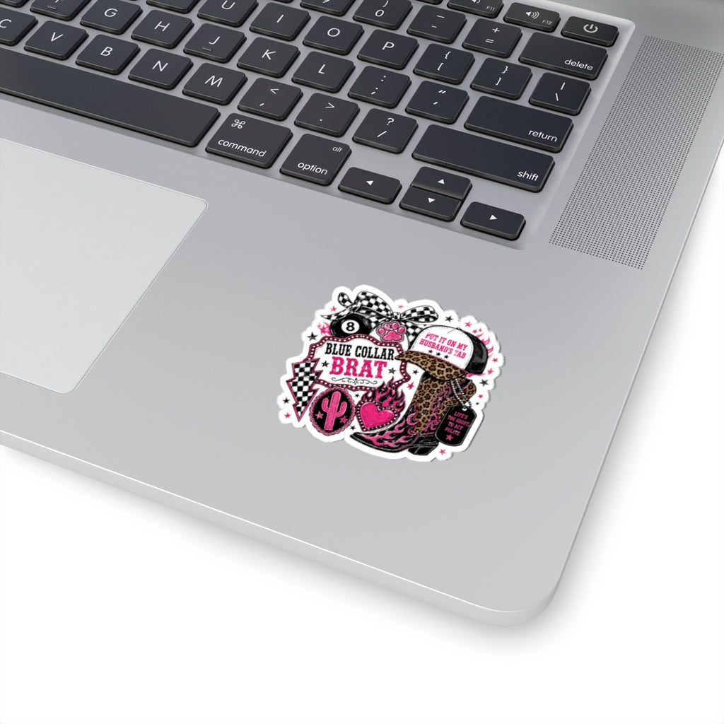 Blue Collar Brat Kiss-Cut Sticker | Leopard Boot, Pink Cactus, Trucker Hat