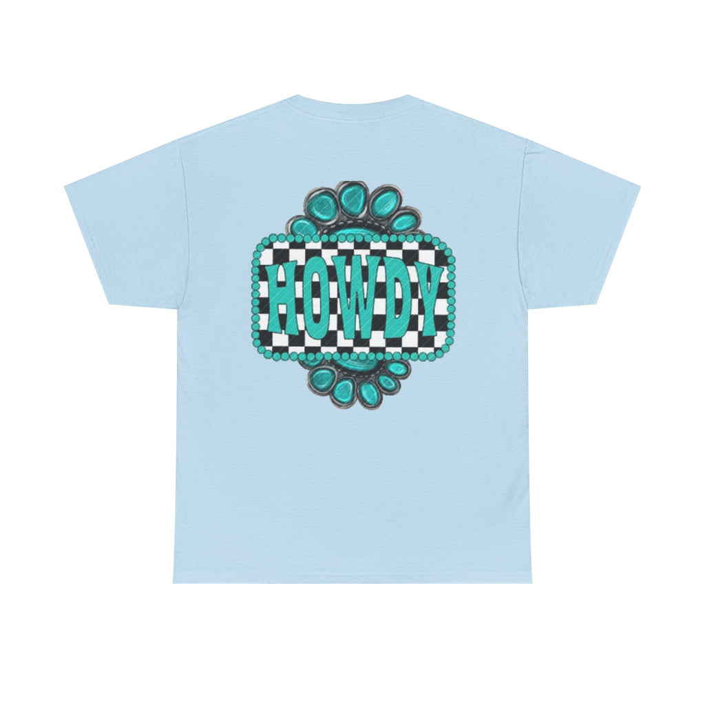Howdy Checkerboard T-Shirt | Southwestern Turquoise Graphic