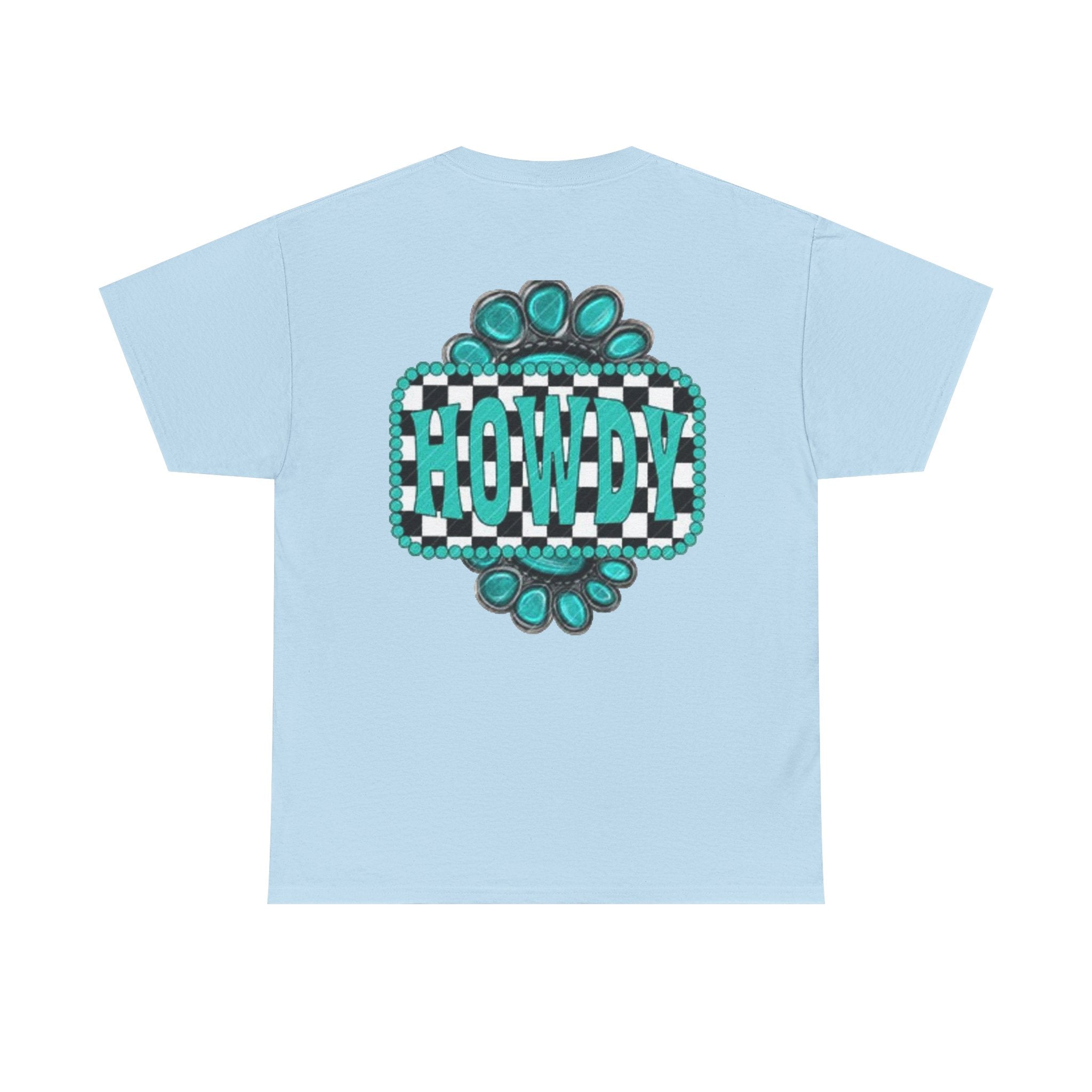 Howdy Checkerboard T-Shirt | Southwestern Turquoise Graphic