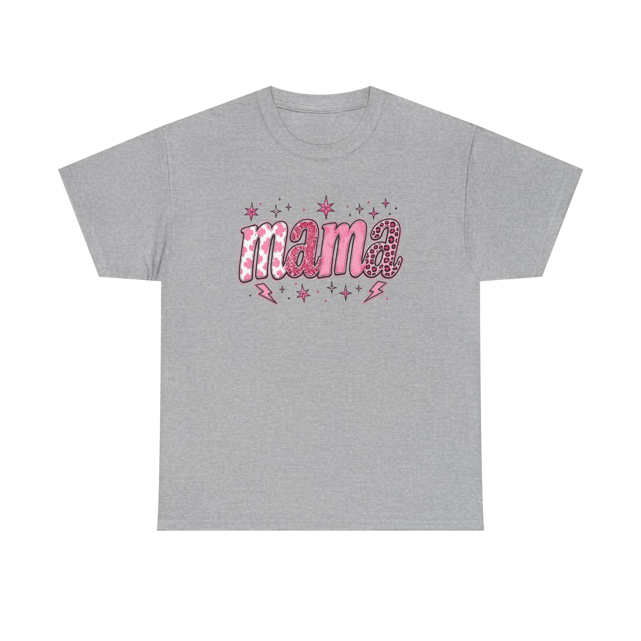 Mama Retro Script Tee | Pink Leopard Letters, Stars & Lightning