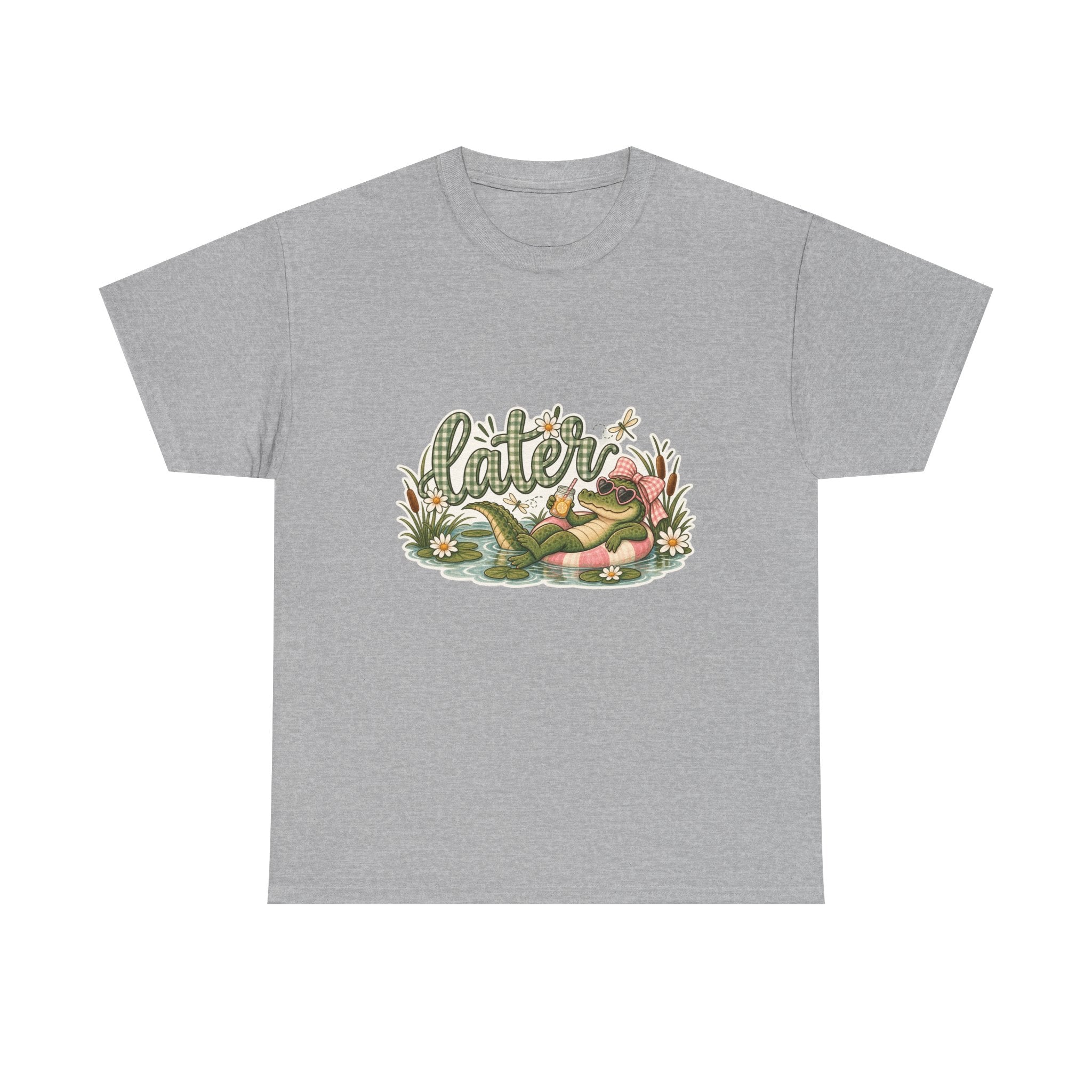 Later Gator Graphic Tee | Relaxing Alligator Illustration, Floral Nature Design