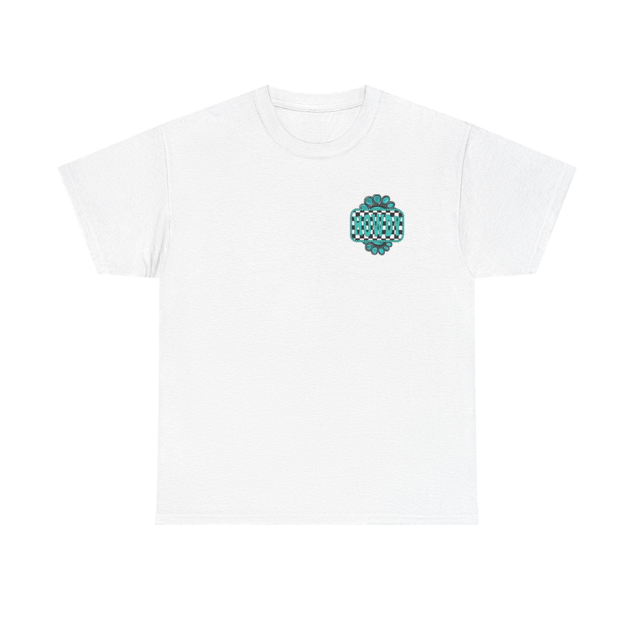 Howdy Checkerboard T-Shirt | Southwestern Turquoise Graphic