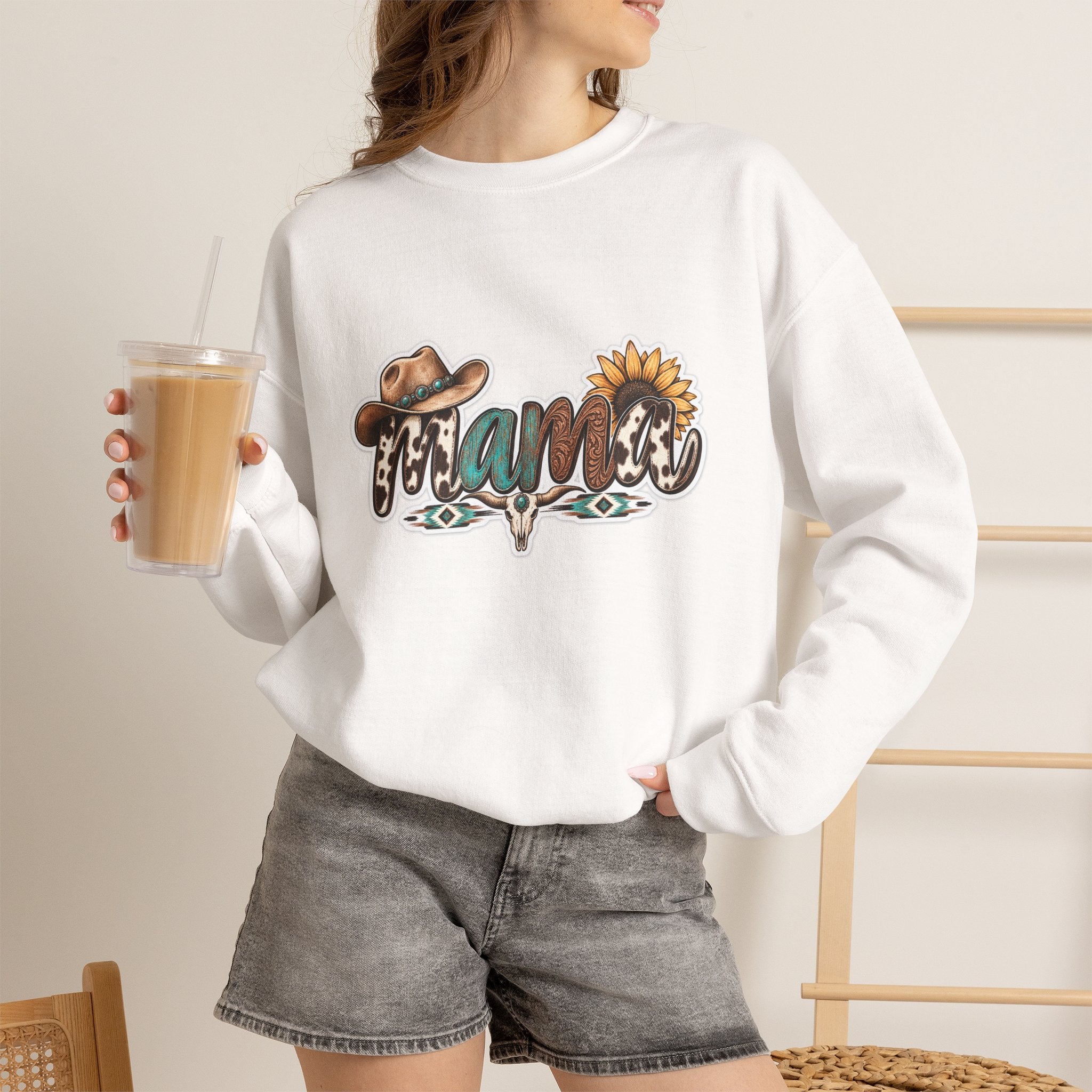 Mama Western script with cowboy hat and sunflower Sweatshirt | Southwestern ranch style