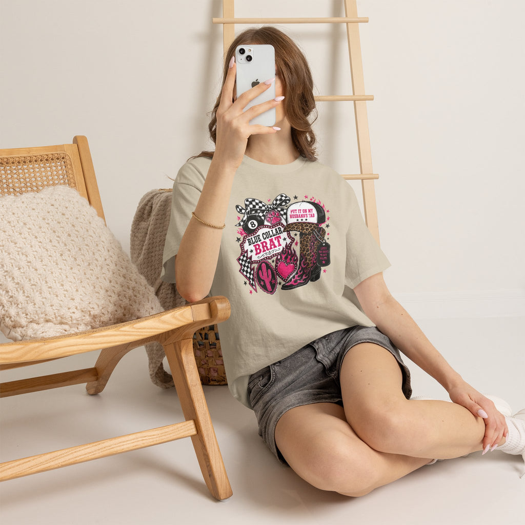 Blue Collar Brat Tee | Cowgirl Boots, Bandana, Leopard Print, Heart Graphic