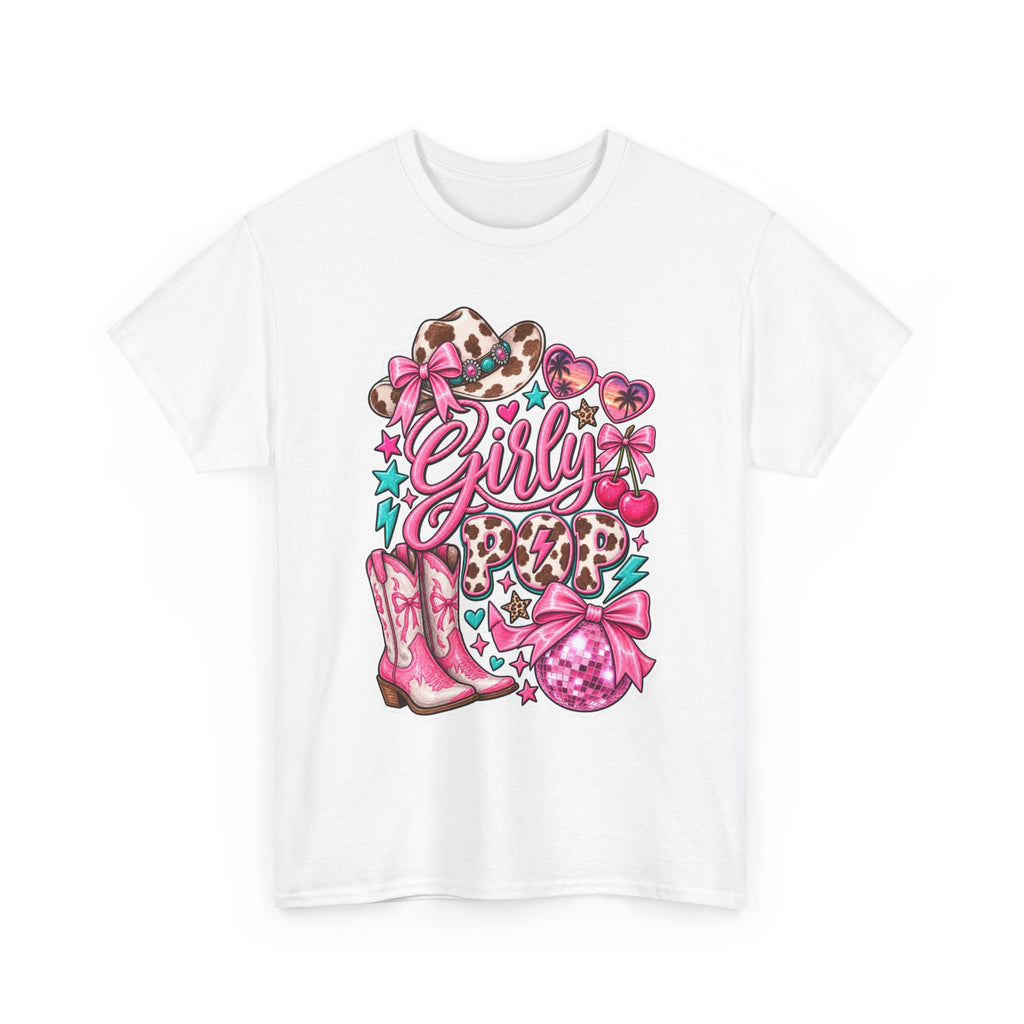 Girly pop Leopard Cowboy Boots Graphic Tee — Pink Cowgirl Design