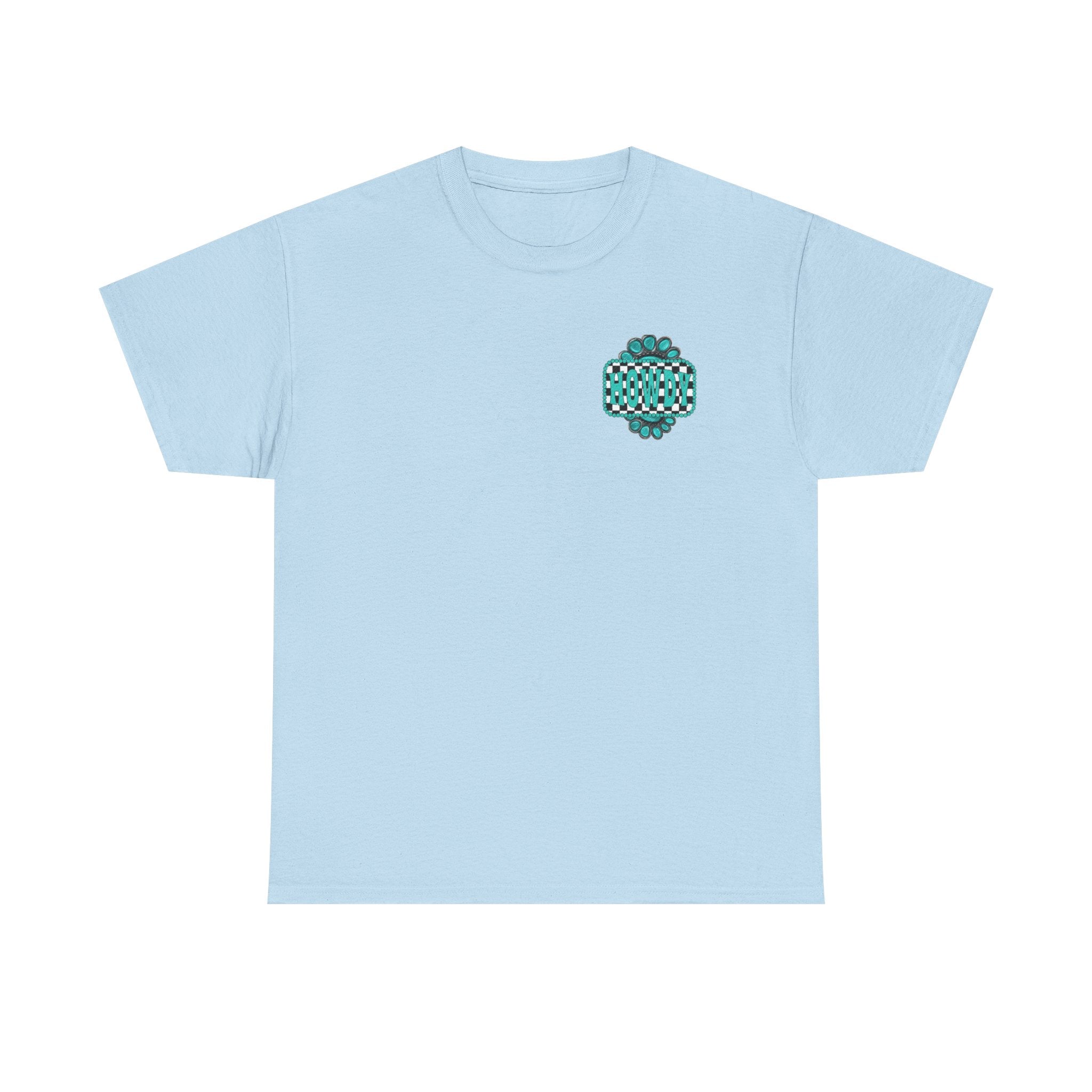 Howdy Checkerboard T-Shirt | Southwestern Turquoise Graphic