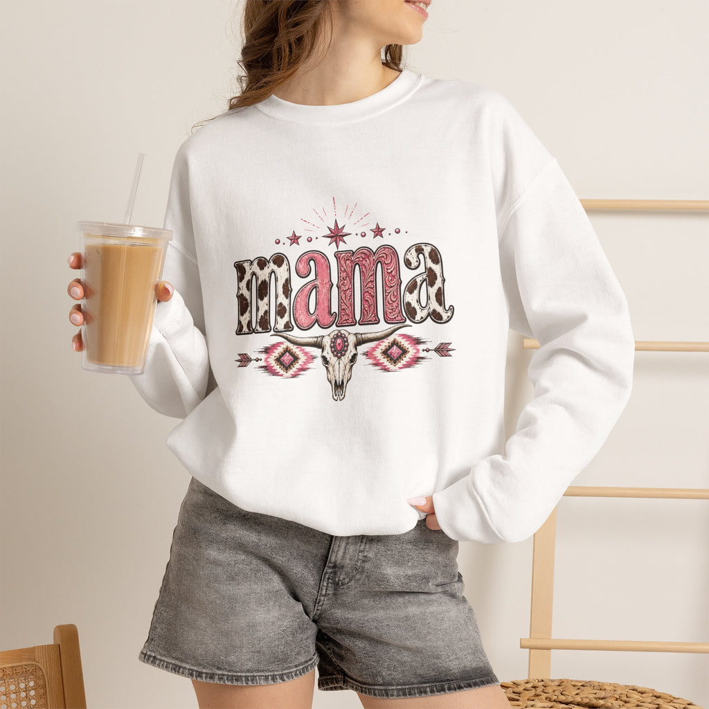 Mama southwestern skull sweatshirt | Boho cowhide lettering crewneck
