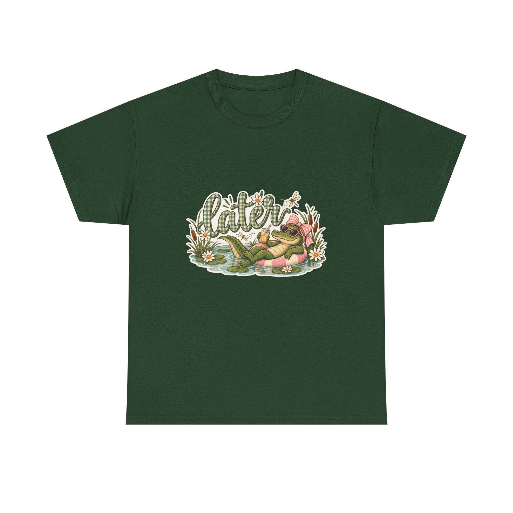 Later Gator Graphic Tee | Relaxing Alligator Illustration, Floral Nature Design