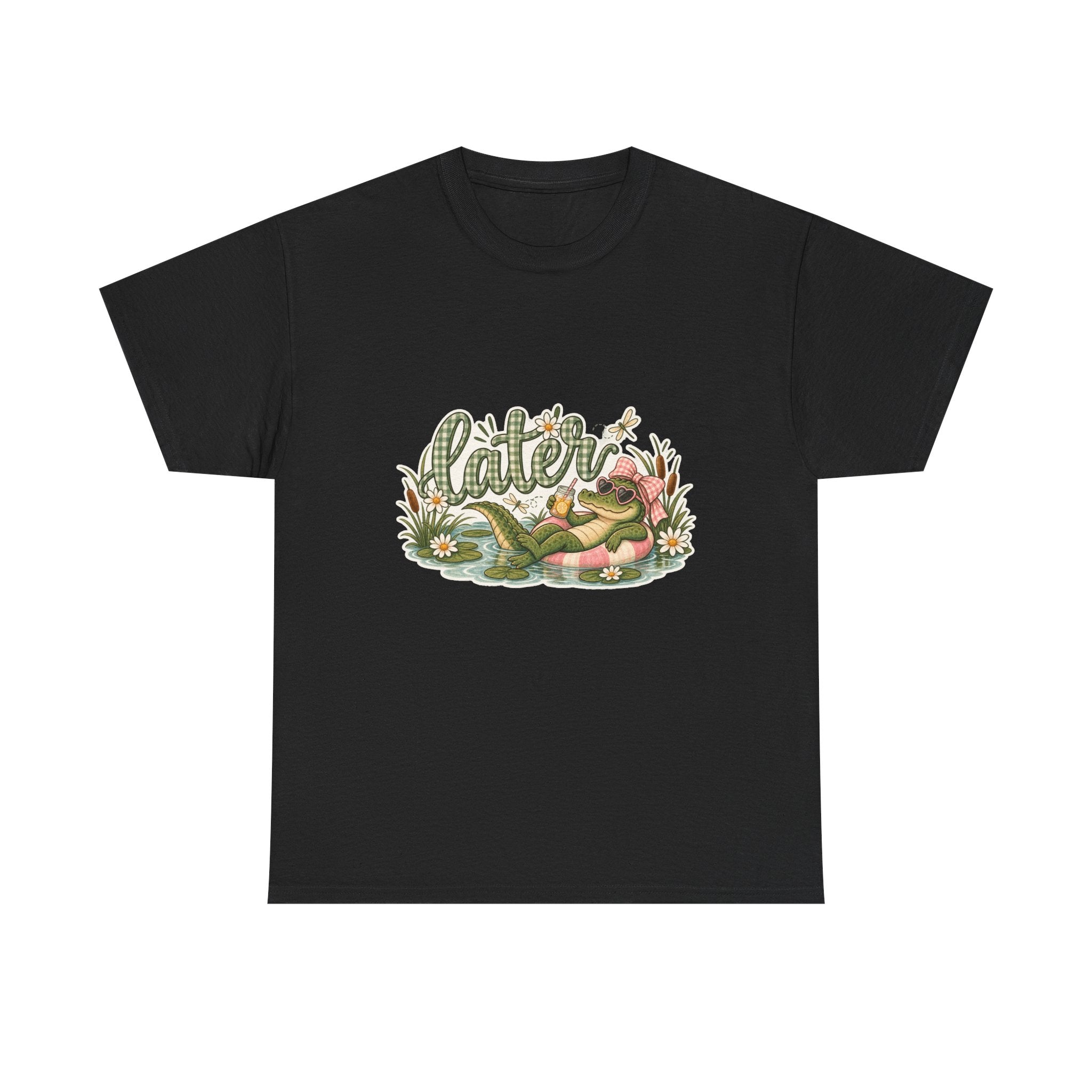 Later Gator Graphic Tee | Relaxing Alligator Illustration, Floral Nature Design