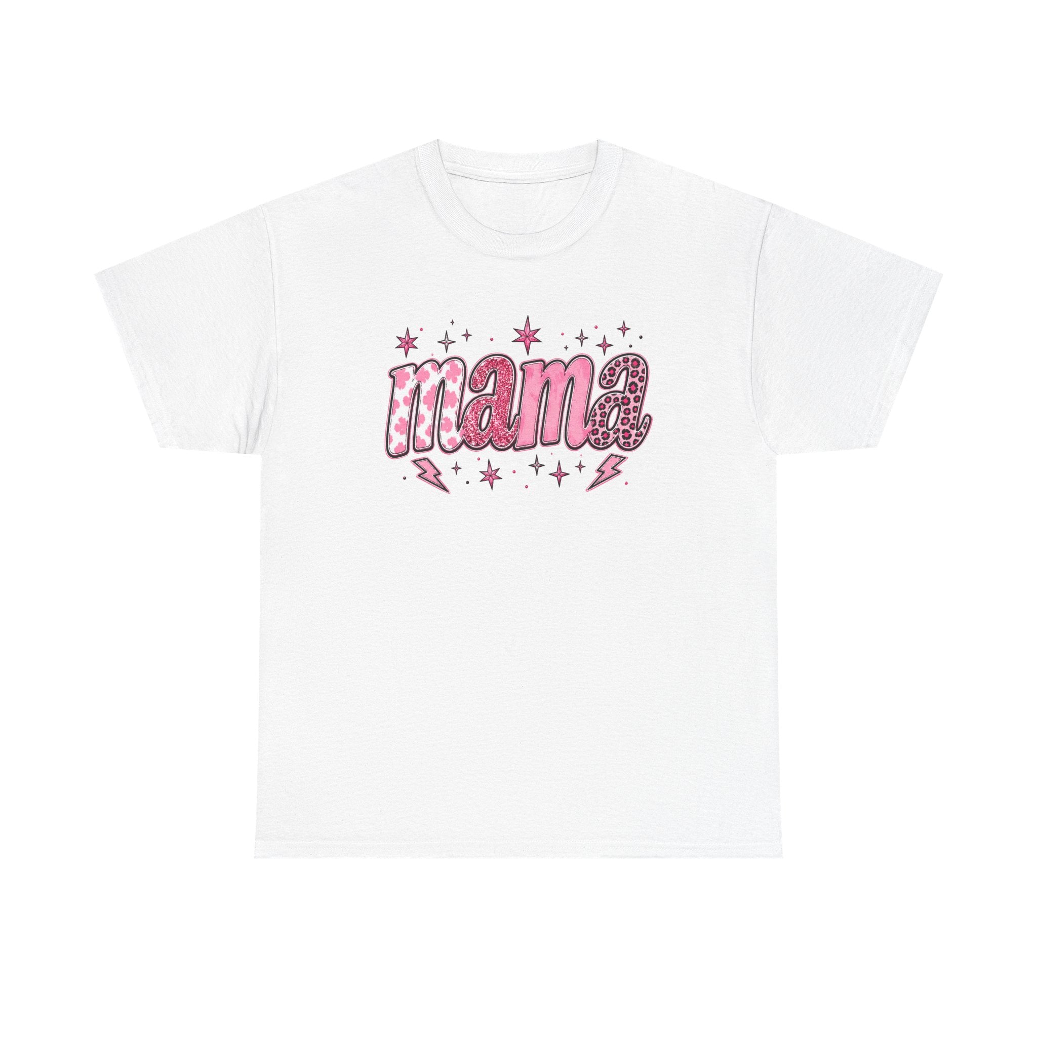 Mama Retro Script Tee | Pink Leopard Letters, Stars & Lightning