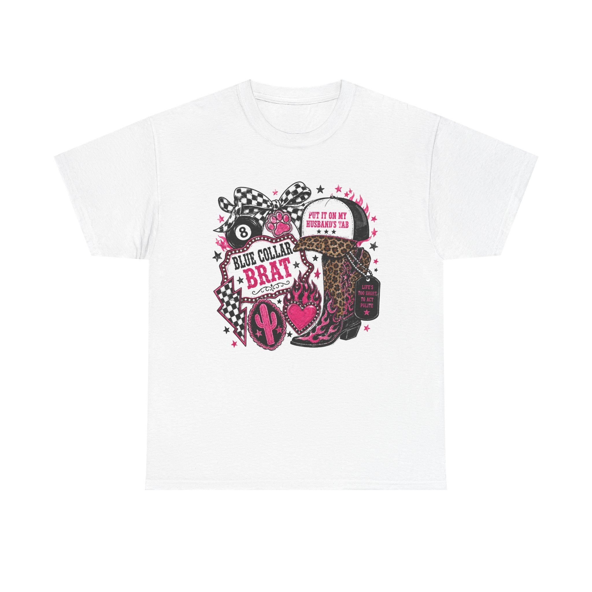 Blue Collar Brat Tee | Cowgirl Boots, Bandana, Leopard Print, Heart Graphic