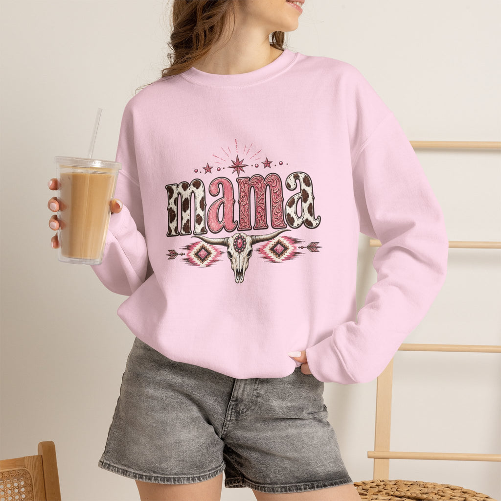 Mama southwestern skull sweatshirt | Boho cowhide lettering crewneck
